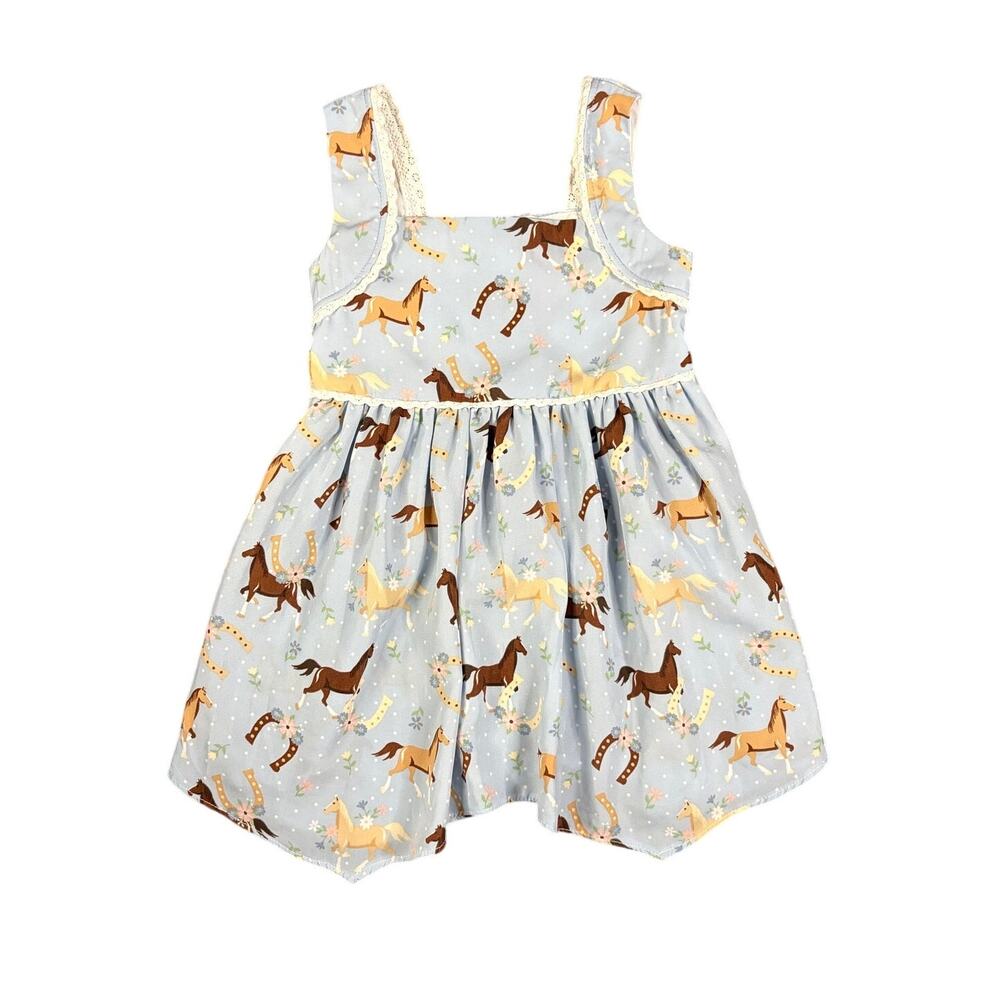Good Lad Blue Western Horse Horseshoe Print Dress, Toddler Girl 2T